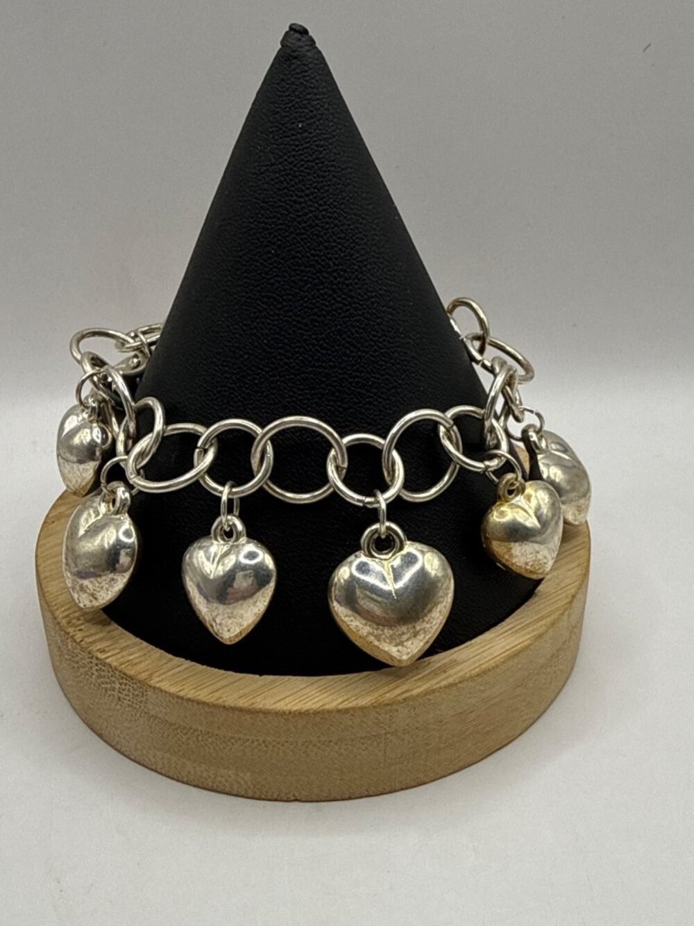 Claire’s Silver Puffy Heart Charm Bracelet Chunky Rolo Chain Y2K Coquette